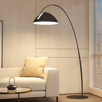 Verse Scandinavian Arc Floor Lamp, Swiveling Shade, Flexible Tapered Arm, Plug-In