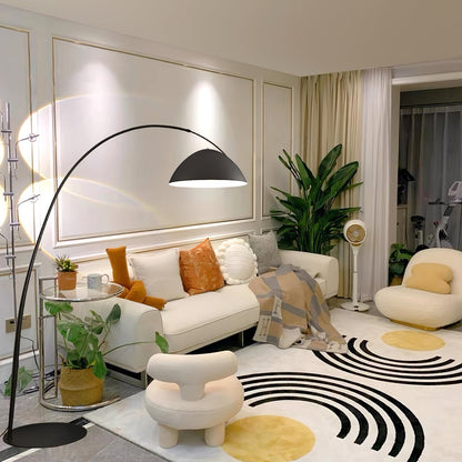 Verse Scandinavian Arc Floor Lamp, Swiveling Shade, Flexible Tapered Arm, Plug-In