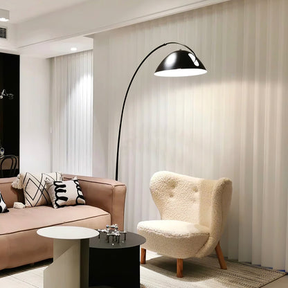 Verse Scandinavian Arc Floor Lamp, Swiveling Shade, Flexible Tapered Arm, Plug-In