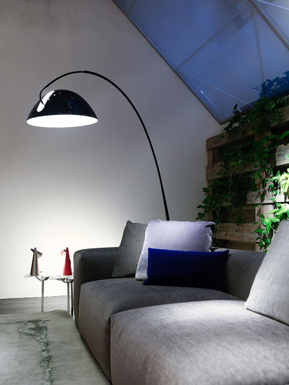 Verse Scandinavian Arc Floor Lamp, Swiveling Shade, Flexible Tapered Arm, Plug-In