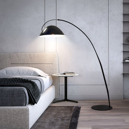Verse Scandinavian Arc Floor Lamp, Swiveling Shade, Flexible Tapered Arm, Plug-In