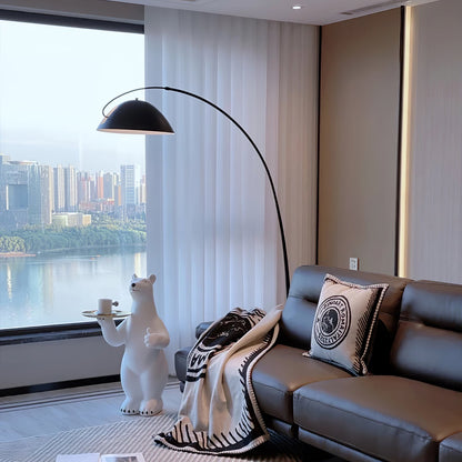 Verse Scandinavian Arc Floor Lamp, Swiveling Shade, Flexible Tapered Arm, Plug-In
