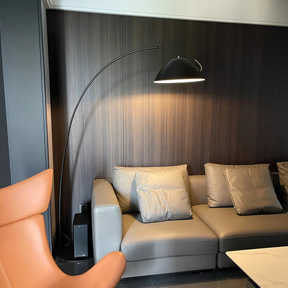 Verse Scandinavian Arc Floor Lamp, Swiveling Shade, Flexible Tapered Arm, Plug-In
