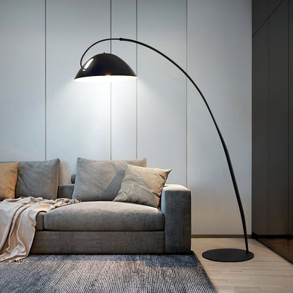 Verse Scandinavian Arc Floor Lamp, Swiveling Shade, Flexible Tapered Arm, Plug-In