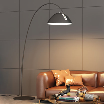 Verse Scandinavian Arc Floor Lamp, Swiveling Shade, Flexible Tapered Arm, Plug-In