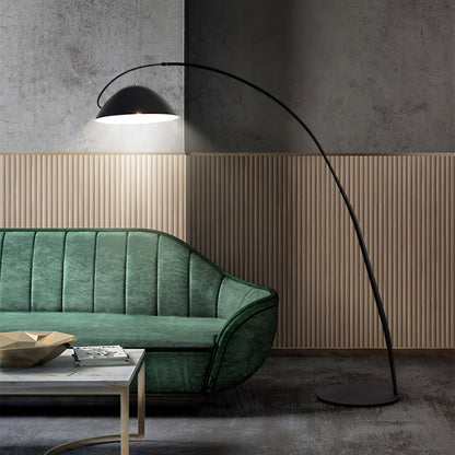 Verse Scandinavian Arc Floor Lamp, Swiveling Shade, Flexible Tapered Arm, Plug-In