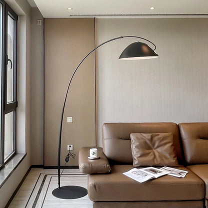 Verse Scandinavian Arc Floor Lamp, Swiveling Shade, Flexible Tapered Arm, Plug-In