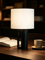 Arvo Lamps for Table, Modern Black Wood Table Lamp, White Drum Shade, Bedside & Living Room