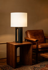 Arvo Lamps for Table, Modern Black Wood Table Lamp, White Drum Shade, Bedside & Living Room