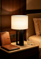 Arvo Lamps for Table, Modern Black Wood Table Lamp, White Drum Shade, Bedside & Living Room