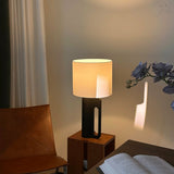 Arvo Lamps for Table, Modern Black Wood Table Lamp, White Drum Shade, Bedside & Living Room