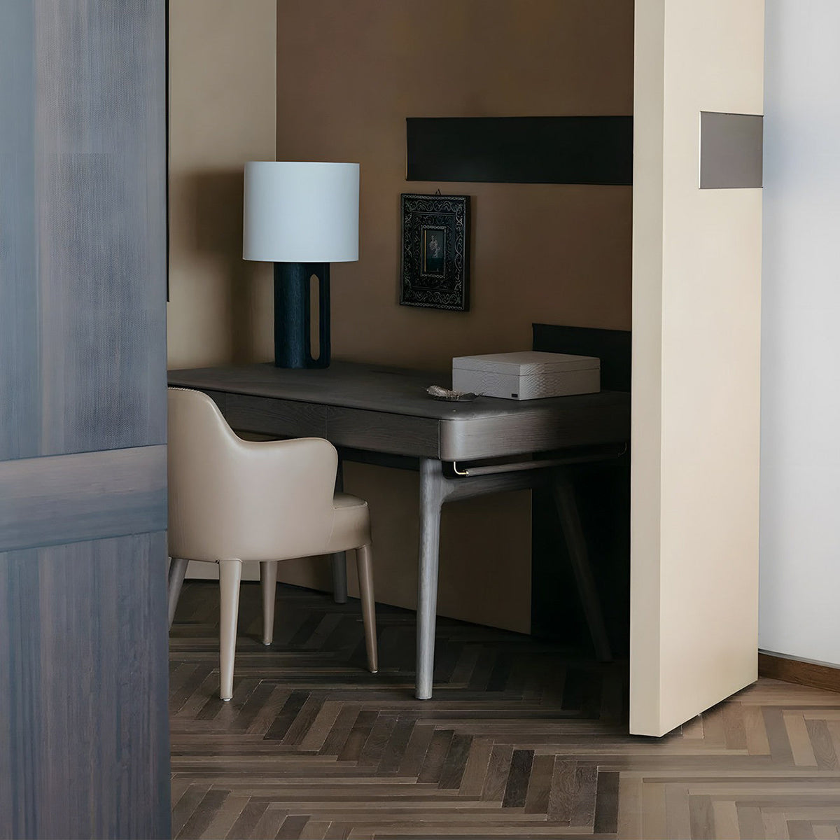 Arvo Lamps for Table, Modern Black Wood Table Lamp, White Drum Shade, Bedside & Living Room