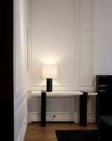 Arvo Lamps for Table, Modern Black Wood Table Lamp, White Drum Shade, Bedside & Living Room