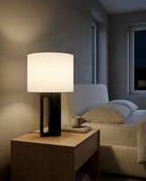 Arvo Lamps for Table, Modern Black Wood Table Lamp, White Drum Shade, Bedside & Living Room