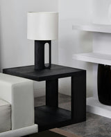 Arvo Lamps for Table, Modern Black Wood Table Lamp, White Drum Shade, Bedside & Living Room