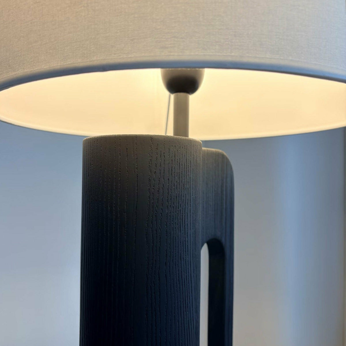 Arvo Lamps for Table, Modern Black Wood Table Lamp, White Drum Shade, Bedside & Living Room