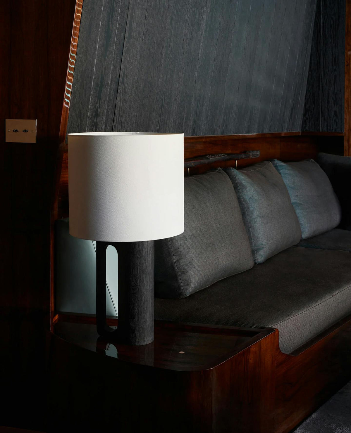 Arvo Lamps for Table, Modern Black Wood Table Lamp, White Drum Shade, Bedside & Living Room