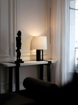 Arvo Lamps for Table, Modern Black Wood Table Lamp, White Drum Shade, Bedside & Living Room