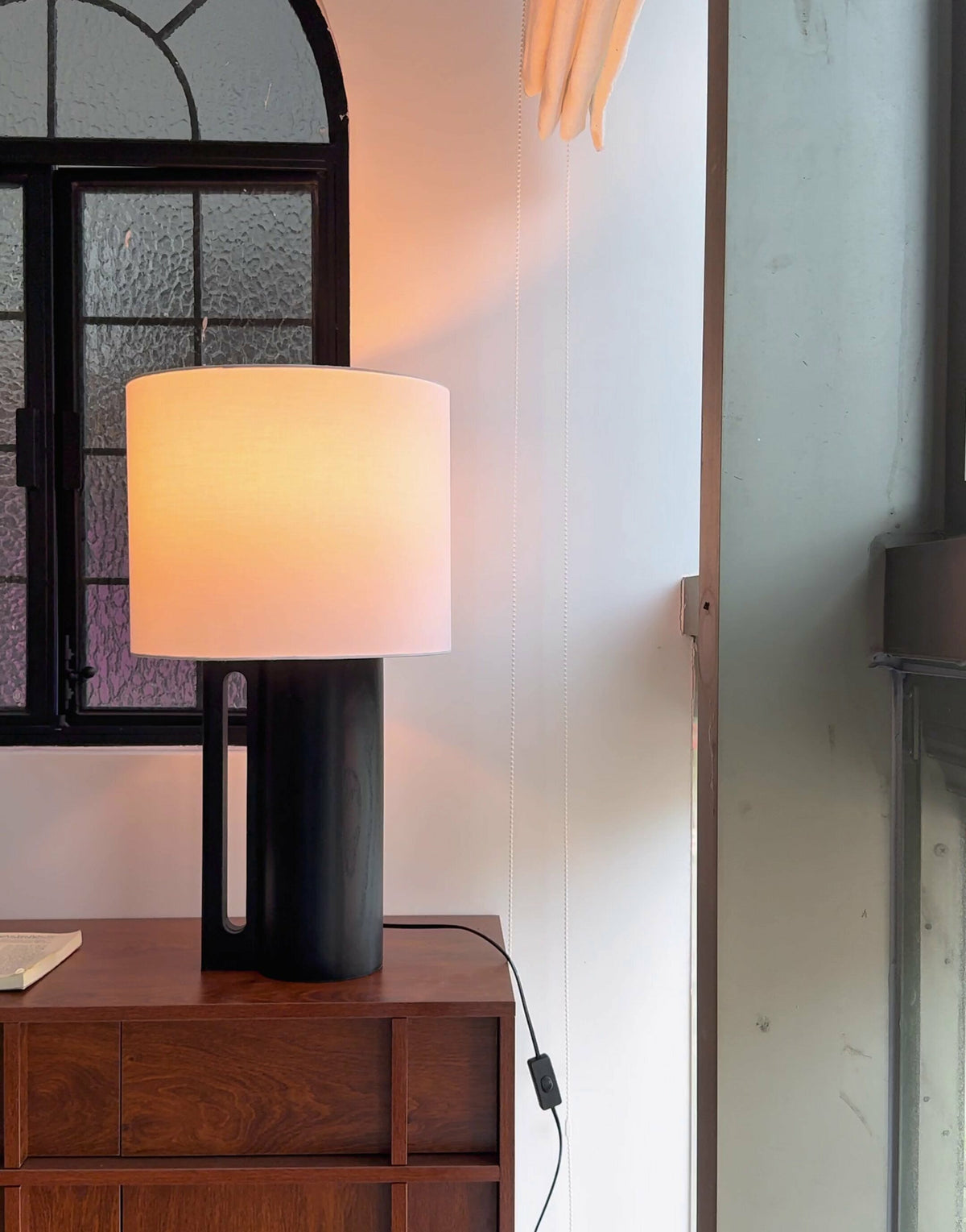 Arvo Lamps for Table, Modern Black Wood Table Lamp, White Drum Shade, Bedside & Living Room