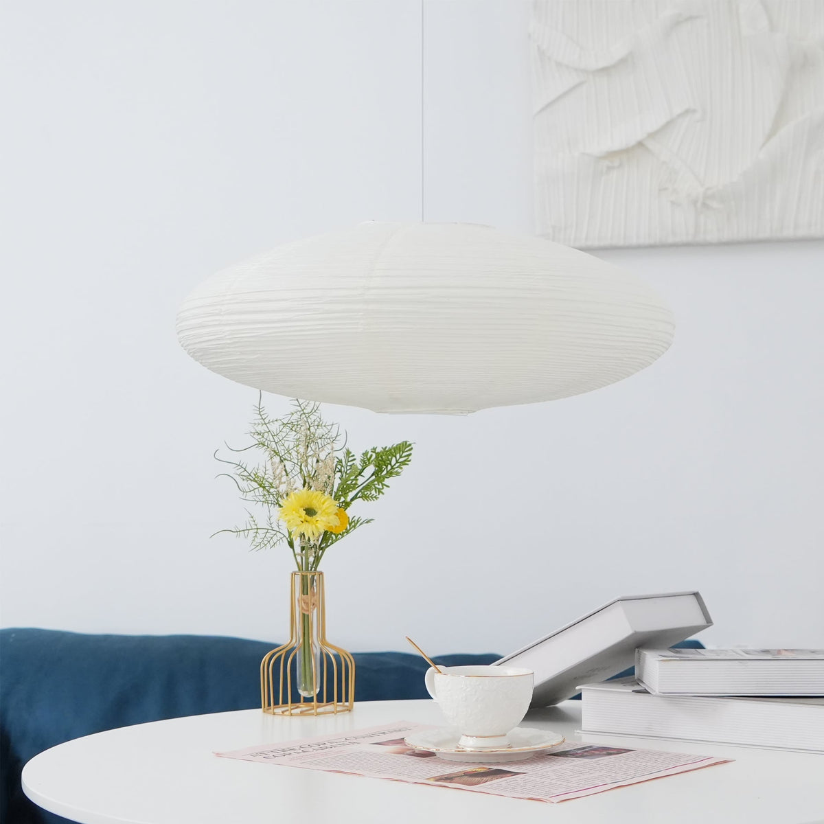 Kumo Washi Paper Light, Swag Pendant Lamp, Round Paper Lampshade, 3 Sizes, White Cable