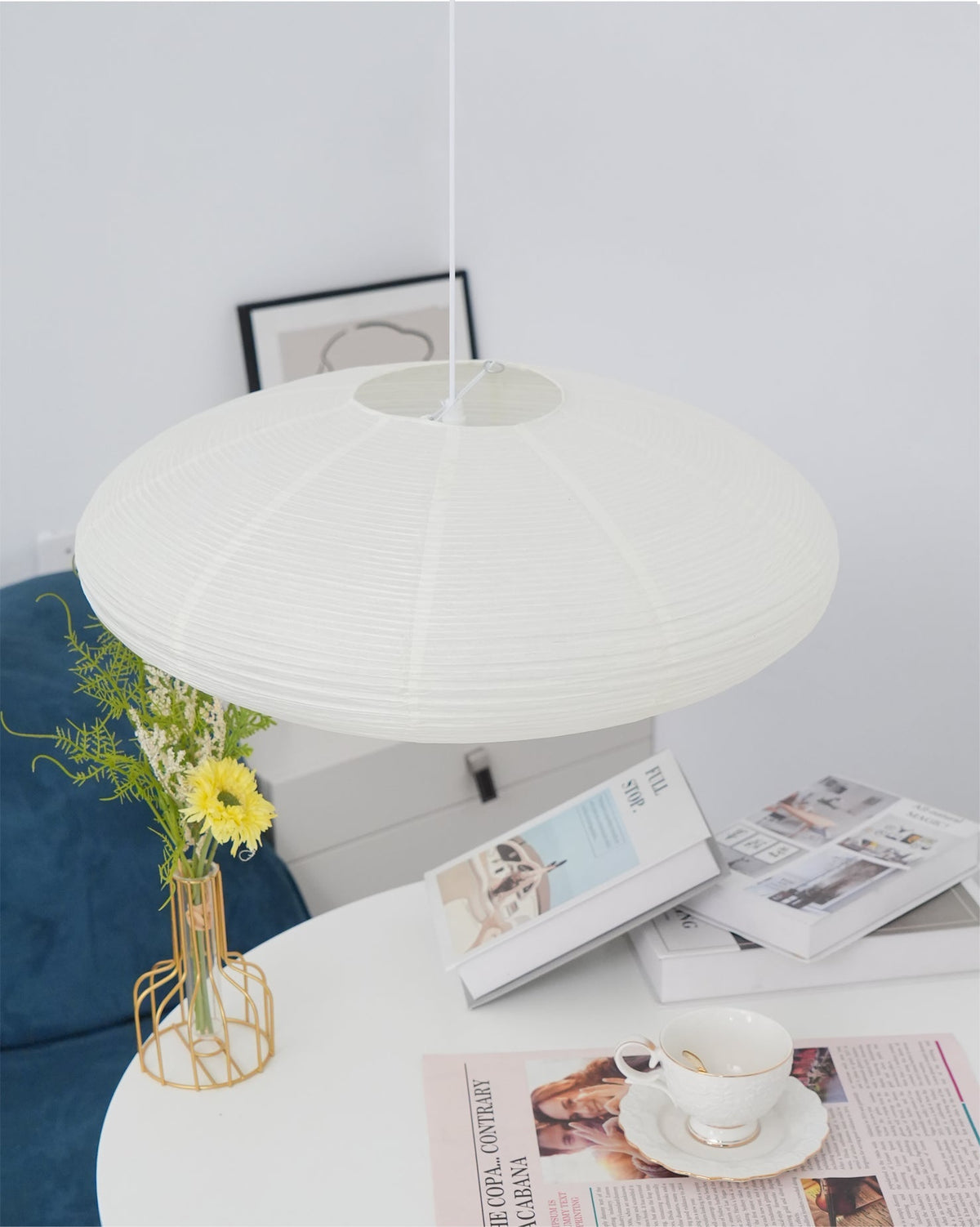 Kumo Washi Paper Light, Swag Pendant Lamp, Round Paper Lampshade, 3 Sizes, White Cable