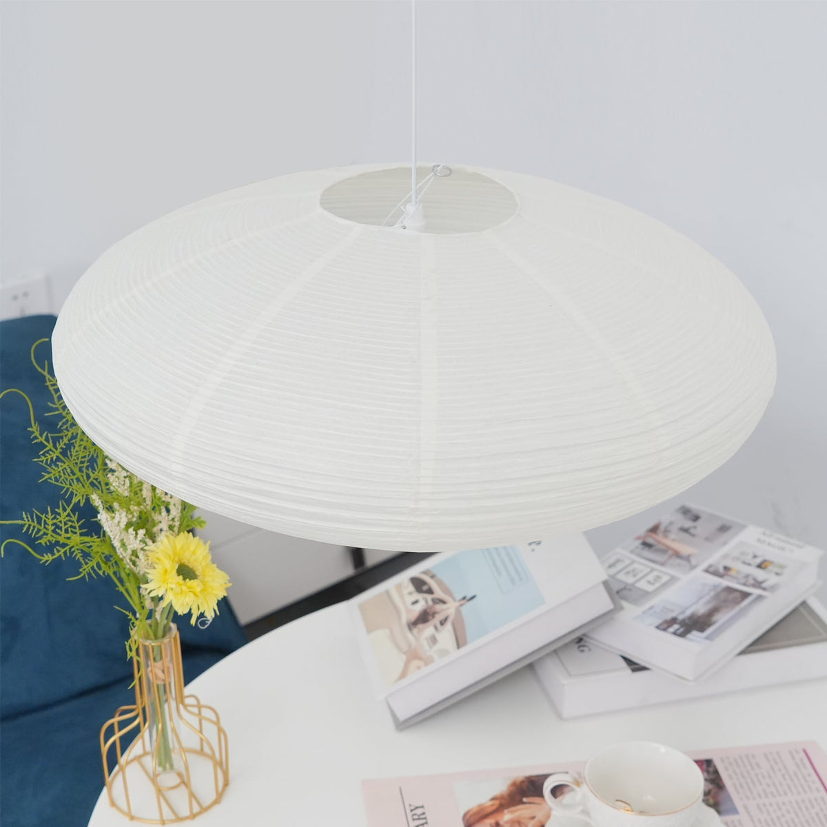 Kumo Washi Paper Light, Swag Pendant Lamp, Round Paper Lampshade, 3 Sizes, White Cable