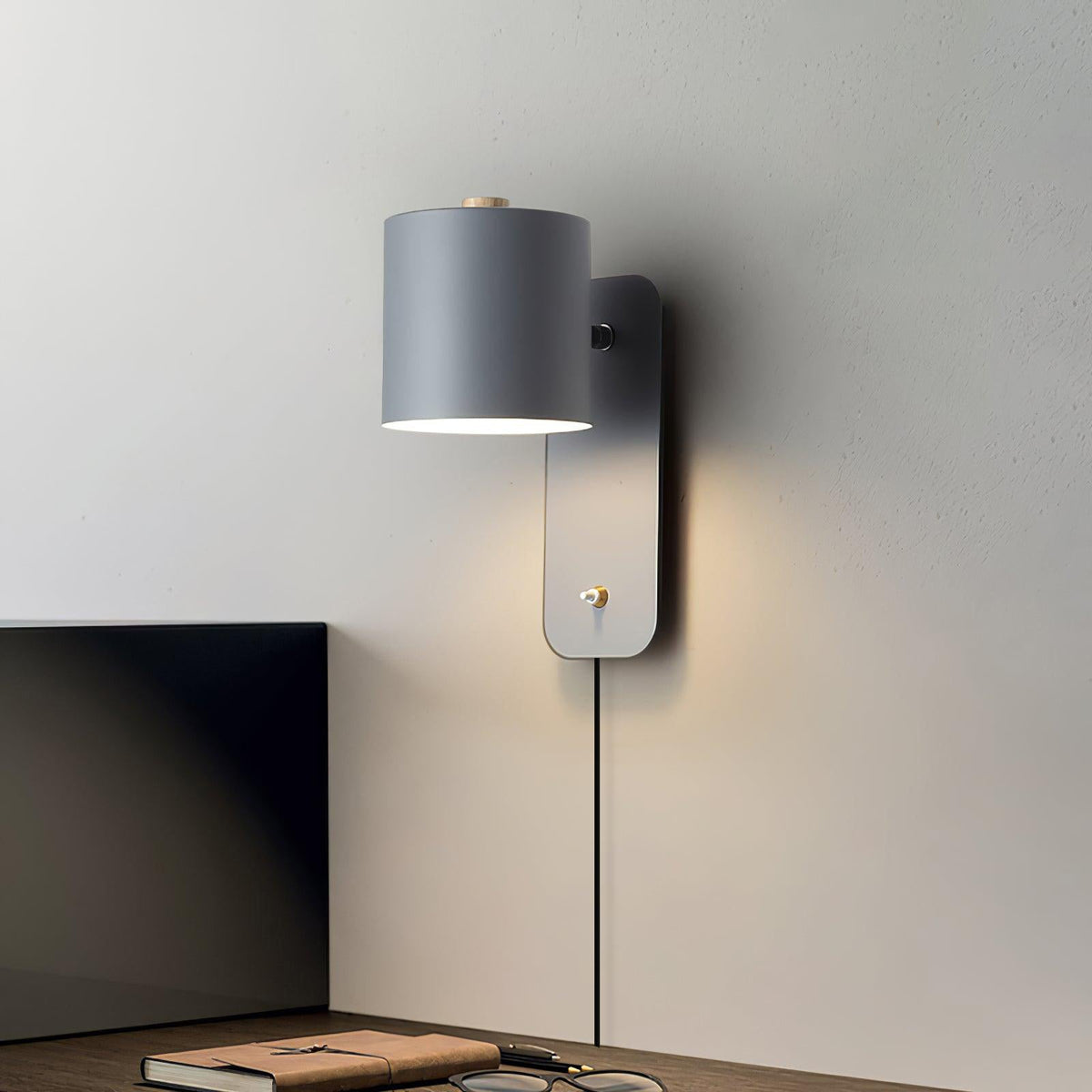Plug In Wall Sconce, Rotatable Cylinder Wall Lamp, 4 Colors, US, UK or EU Plug, 11.8 in Tall
