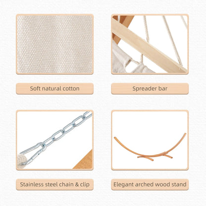 White Hammock with Stand – 154in Outdoor Hammock, Wood Arc & Hooks Included