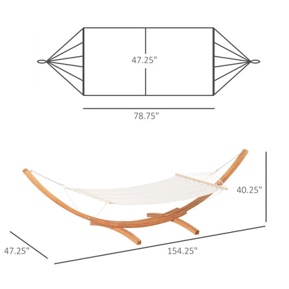 White Hammock with Stand – 154in Outdoor Hammock, Wood Arc & Hooks Included