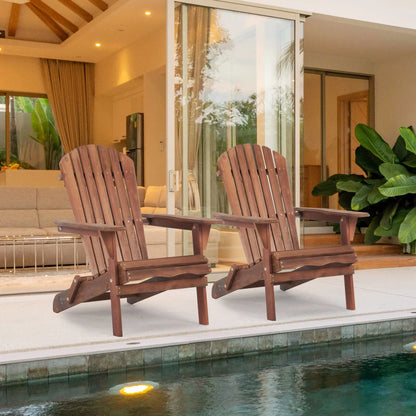 Adirondack Chair Set of 2 – Teak Wood Folding Outdoor Chairs, Tapered Legs
