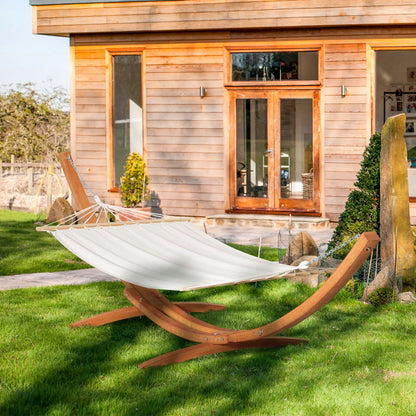 White Hammock with Stand – 154in Outdoor Hammock, Wood Arc & Hooks Included