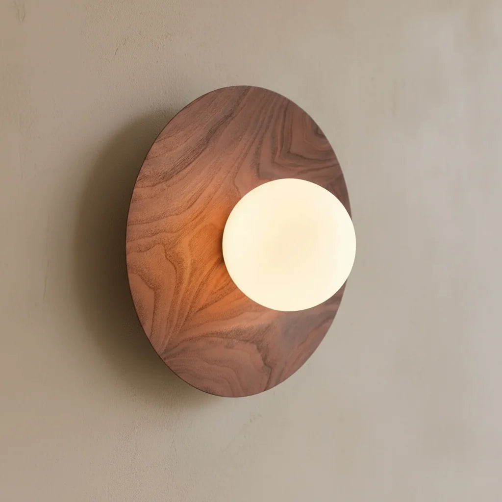Halvor Wall Sconces, Natural Walnut Wall Light with Diffused Glass Globe, Indoor Wall Mounted