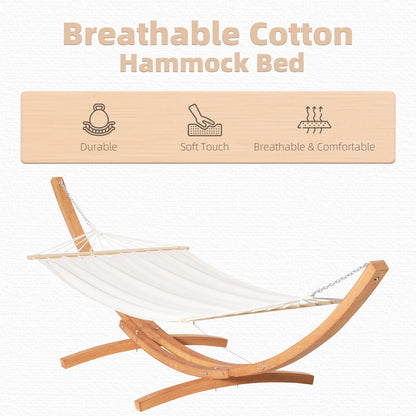 White Hammock with Stand – 154in Outdoor Hammock, Wood Arc & Hooks Included
