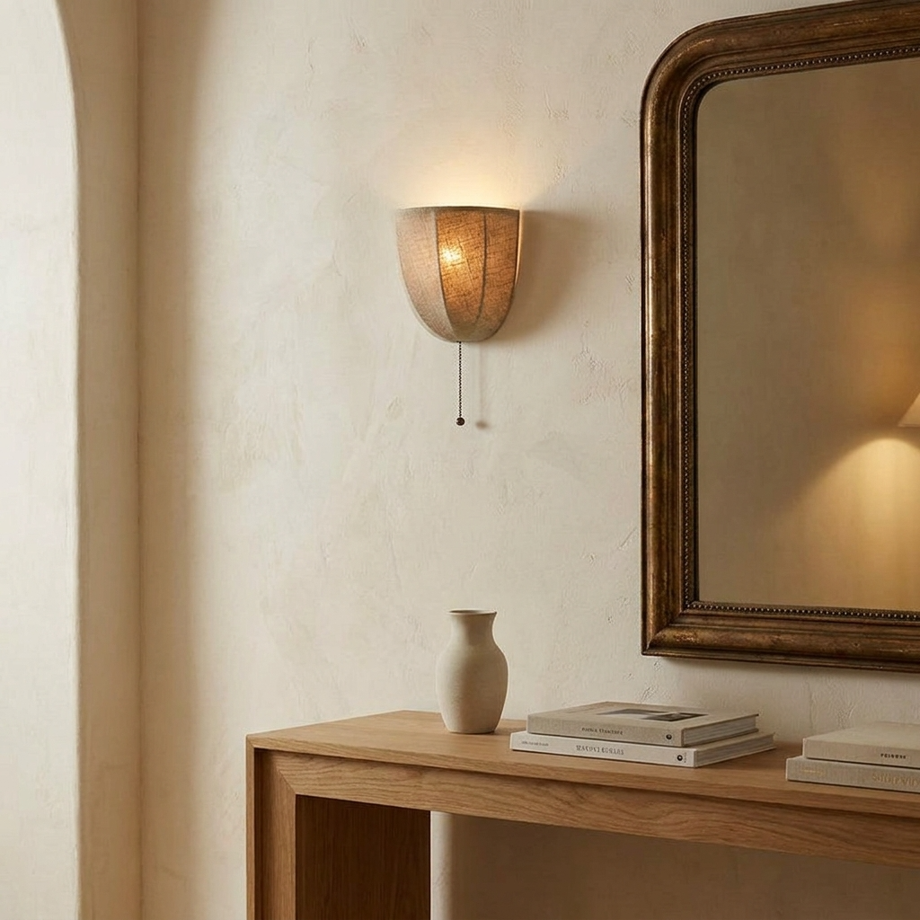 Alma Wall Lighting Sconce, Compact Linen Wall Sconce, Warm Diffused Glow, Bedroom & Hallway