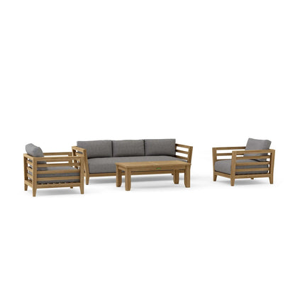 Cordoba 4-Piece Deep Seating Outdoor Garden Set, Solid Teak Wood, Contemporary