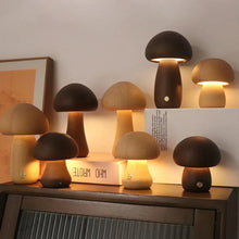 Wooden Mushroom Lamp, Natural Wood LED Night Light, Bedside & Kids Room