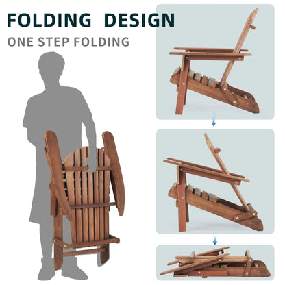 Adirondack Chair Set of 2 – Teak Wood Folding Outdoor Chairs, Tapered Legs
