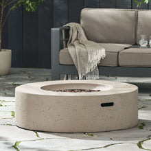 Round MgO Concrete Propane Gas Fire Pit, 50,000 BTU, Light Grey, Outdoor
