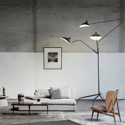 Arm Spider Modern Arc Floor Lamp, Rotating Metal Arm, Brass & Black Finish, Plug-In