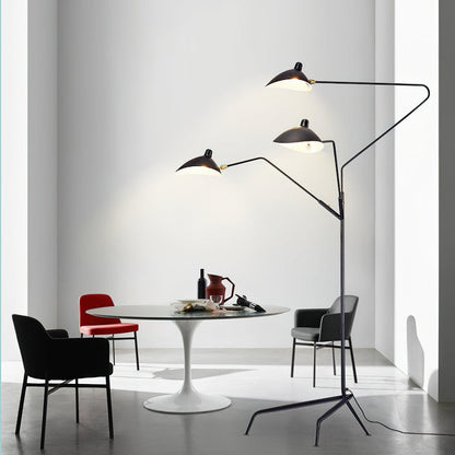 Arm Spider Modern Arc Floor Lamp, Rotating Metal Arm, Brass & Black Finish, Plug-In