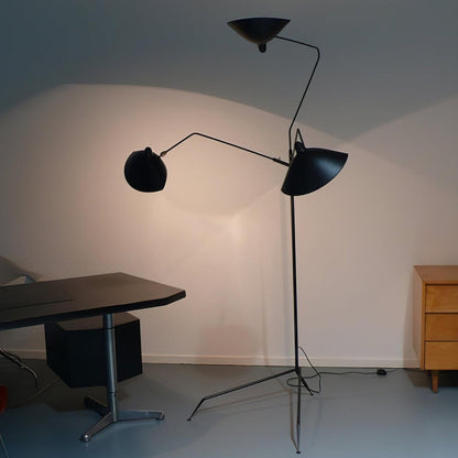 Arm Spider Modern Arc Floor Lamp, Rotating Metal Arm, Brass & Black Finish, Plug-In