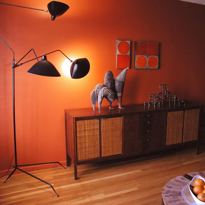 Arm Spider Modern Arc Floor Lamp, Rotating Metal Arm, Brass & Black Finish, Plug-In
