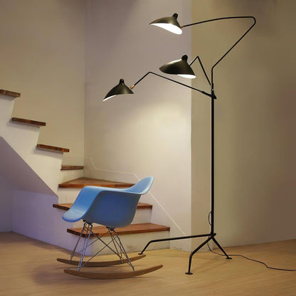 Arm Spider Modern Arc Floor Lamp, Rotating Metal Arm, Brass & Black Finish, Plug-In