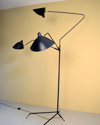 Arm Spider Modern Arc Floor Lamp, Rotating Metal Arm, Brass & Black Finish, Plug-In
