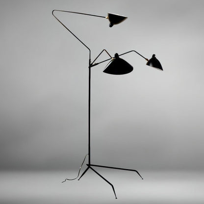 Arm Spider Modern Arc Floor Lamp, Rotating Metal Arm, Brass & Black Finish, Plug-In