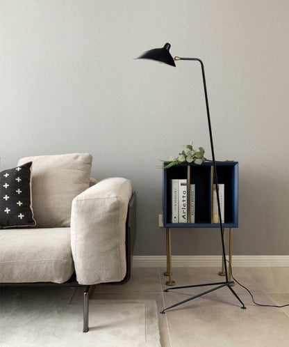 Arm Spider Modern Arc Floor Lamp, Rotating Metal Arm, Brass & Black Finish, Plug-In