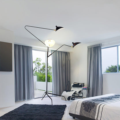 Arm Spider Modern Arc Floor Lamp, Rotating Metal Arm, Brass & Black Finish, Plug-In