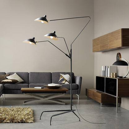 Arm Spider Modern Arc Floor Lamp, Rotating Metal Arm, Brass & Black Finish, Plug-In