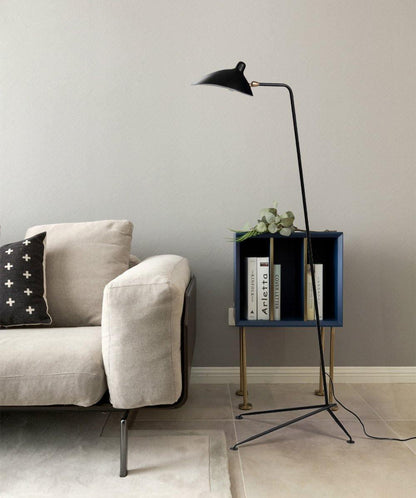 Arm Spider Modern Arc Floor Lamp, Rotating Metal Arm, Brass & Black Finish, Plug-In