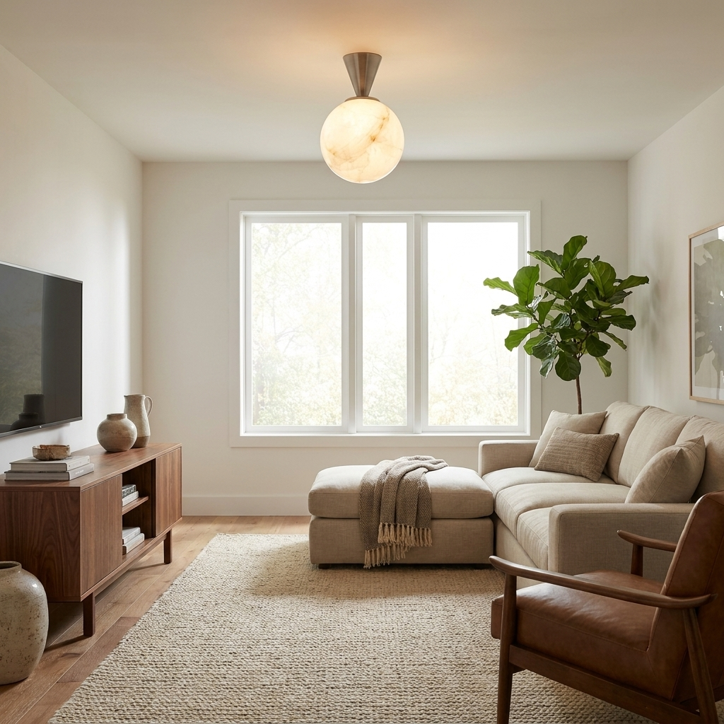 Alvar Ceiling Flush Mounted Lights, Natural Alabaster Sphere Ceiling Light, G9, 3 Sizes